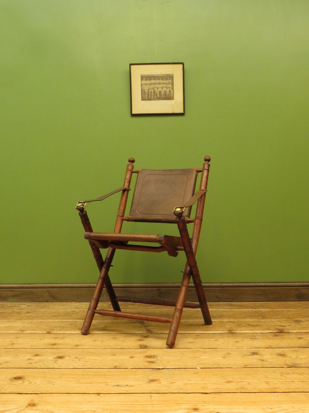 Leather And Faux Bamboo Officers Campaign Chair