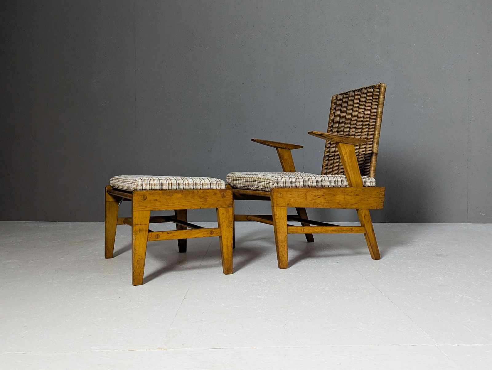 Sculptural Beech And Rattan Armchair With Footstool By úľuv, 1960s