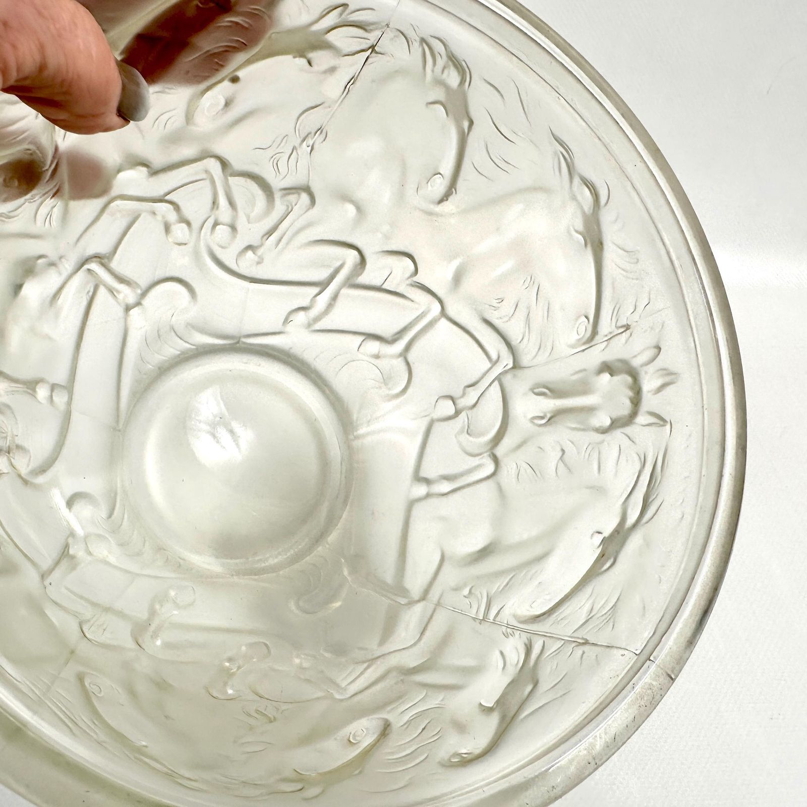 1930s Barolac ‘Horses Of Poseidon’ Vintage Glass Bowl – Josef Inwald Art Deco photo 274.0