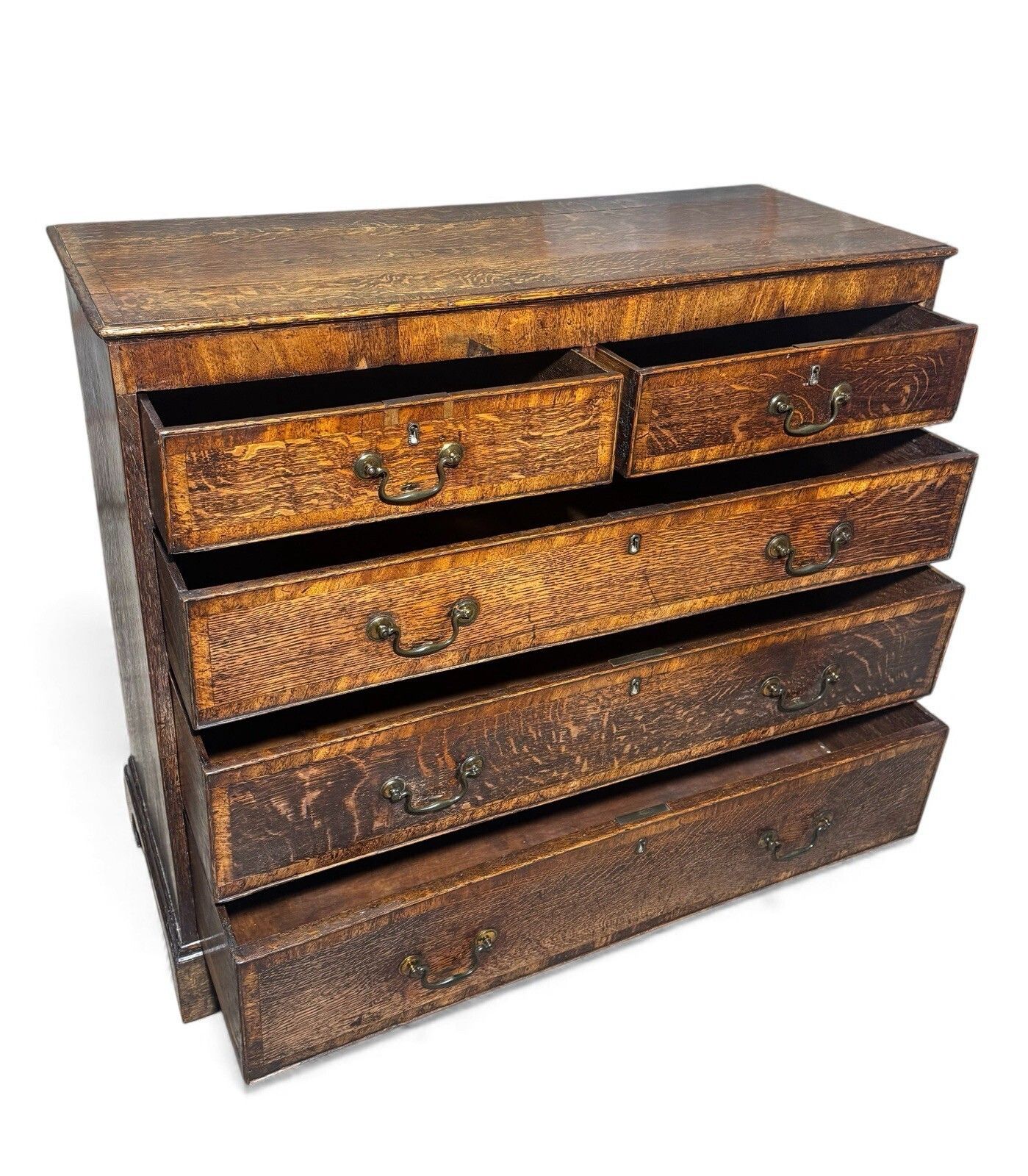Antique Oak Cross Banded Chest Of Drawers Georgian C1760s Og Feet photo for sale