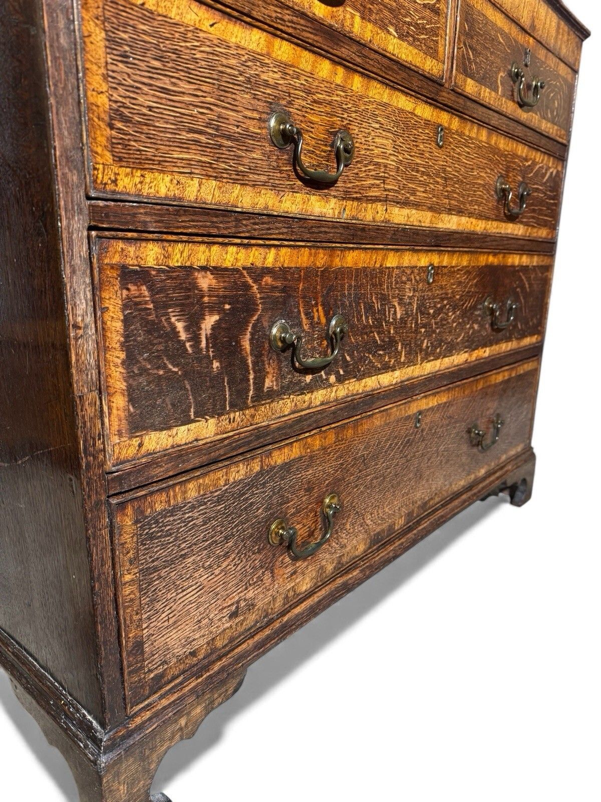 photo vinterior Antique Oak Cross Banded Chest Of Drawers Georgian C1760s Og Feet