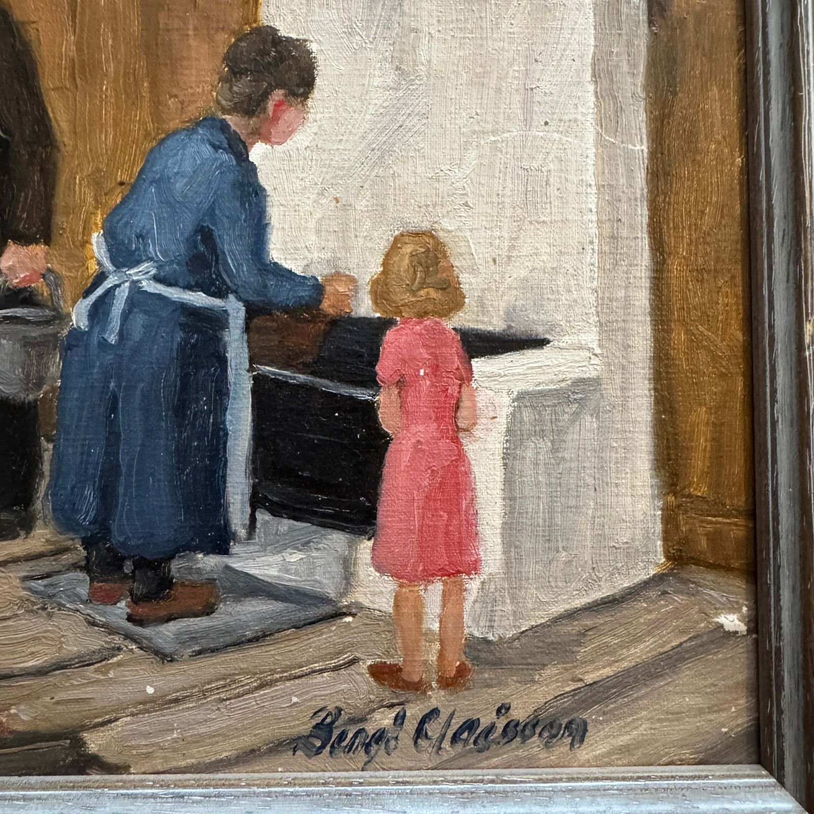 In A Kitchen. Vintage Swedish Oil Painting By Bengt Claésson. photo for sale