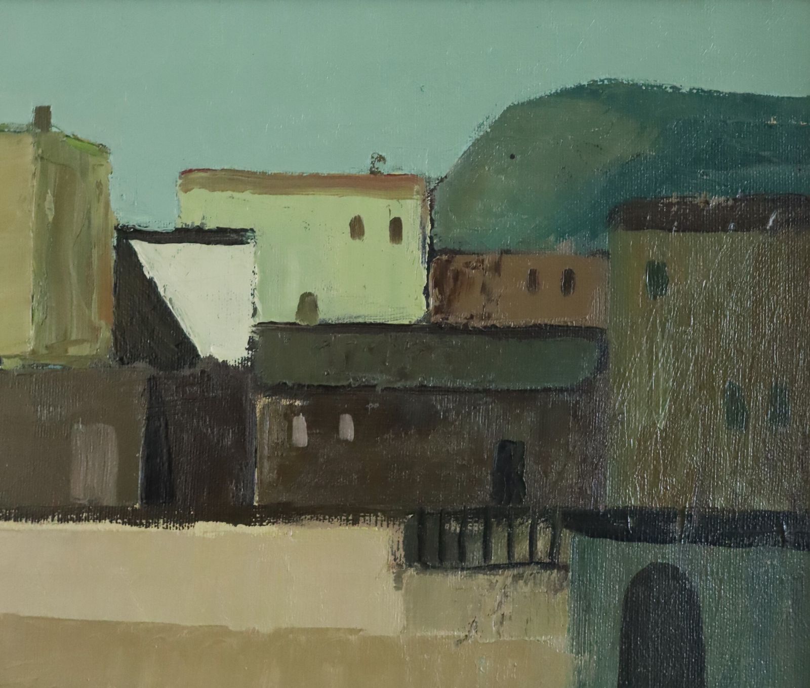 Sunlit Village Oil Painting, Modernist photo 600.0