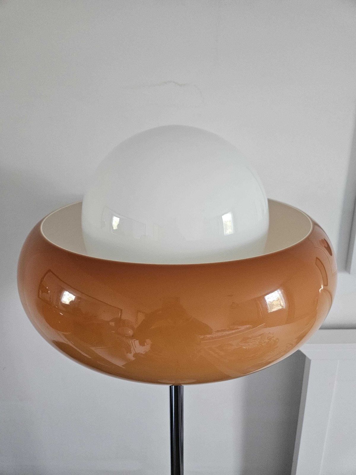 Vintage Mushroom Meblo Guzzini Floor Lamp: 1970s Space Age Caramel Brown Light photo for sale
