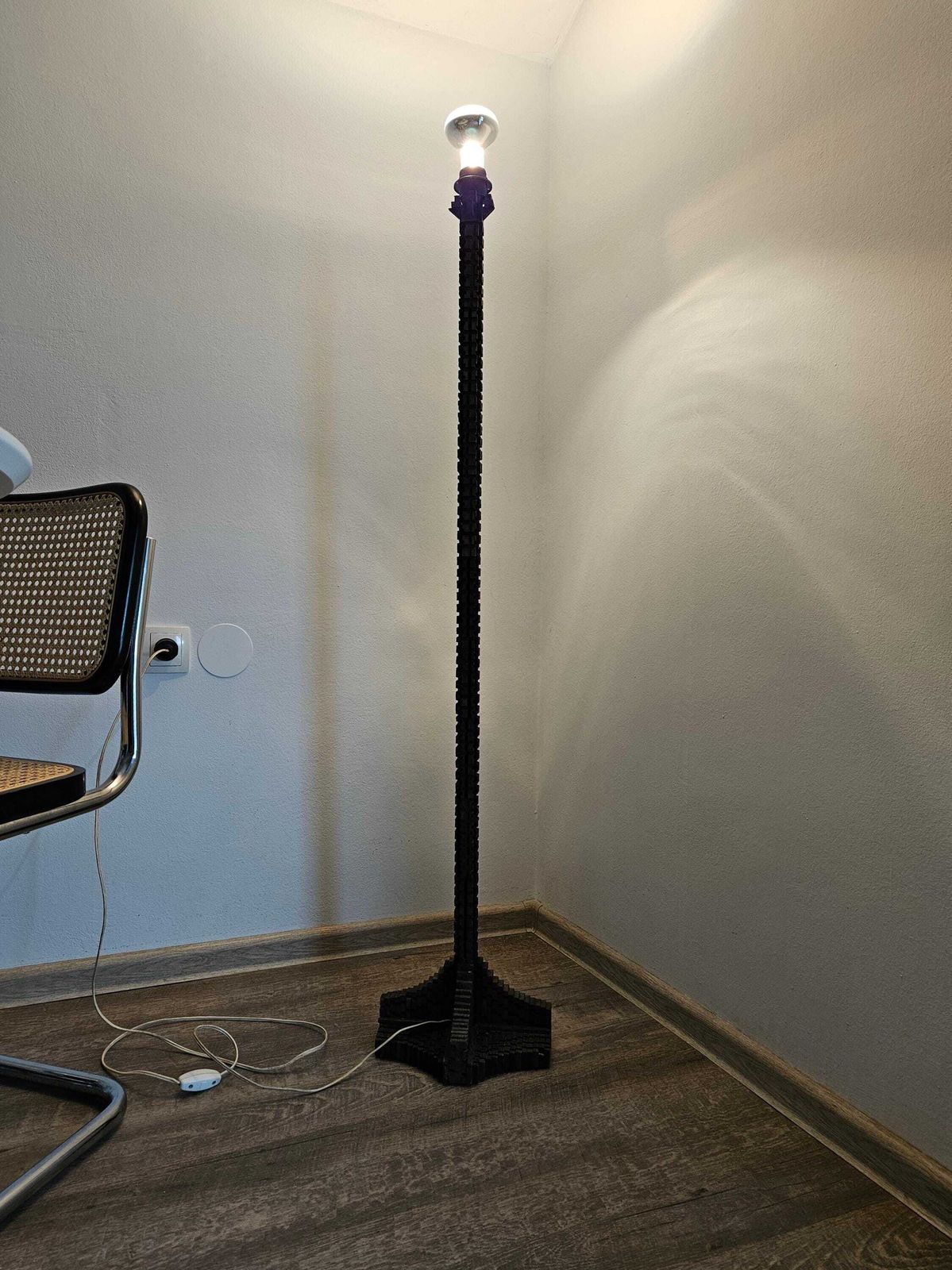 photo for sale Vintage 1970s Brutalist Wooden Floor Lamp Base,  Handcrafted Solid Wood, Sculptural Design, Mid Century Modern