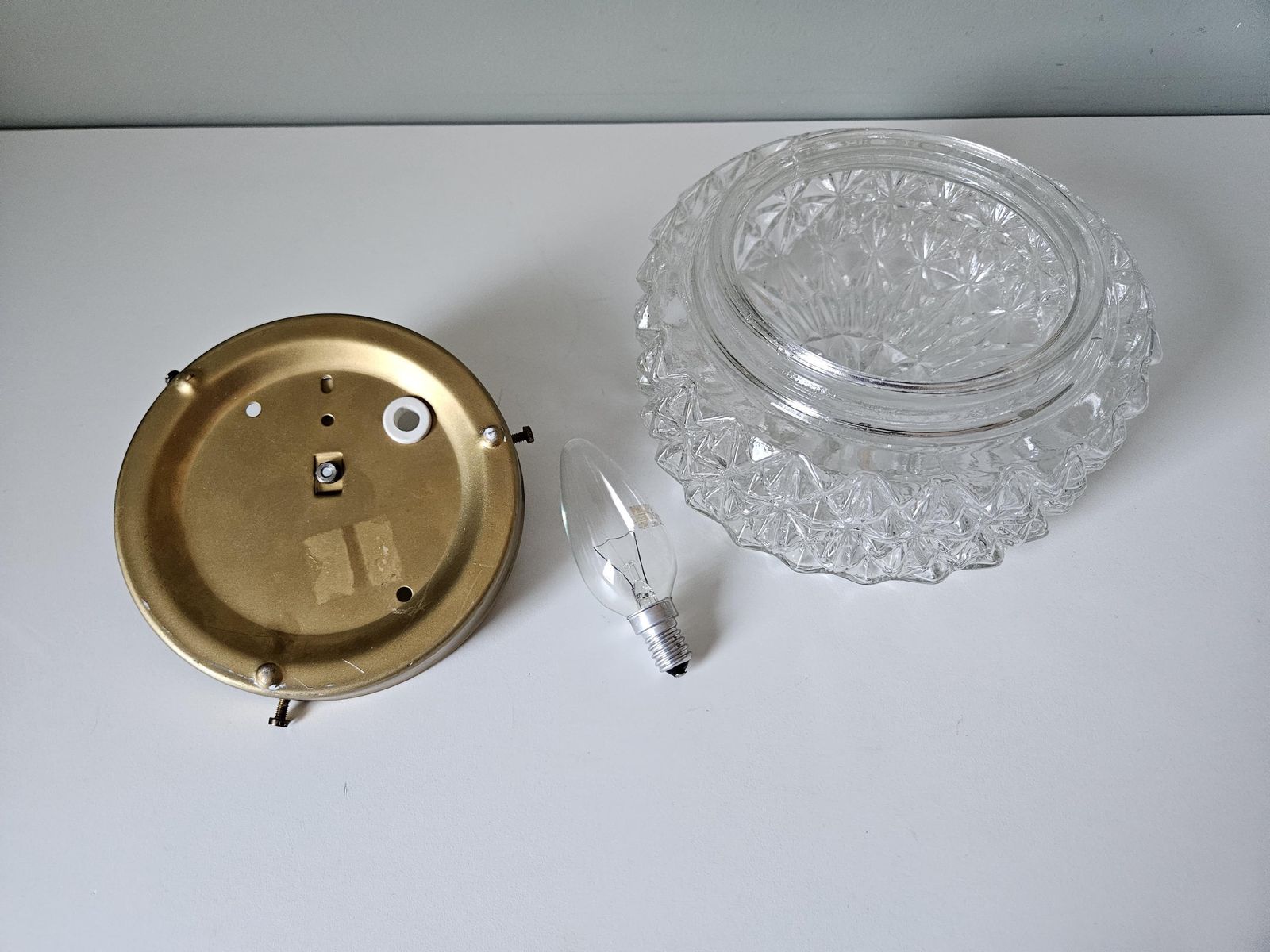 Small Vintage Flush Mount Ceiling Light, Crysta Glass Wall Lamp, Wall Sconce, Mid Century Modern Lamp, Yugoslavia 70s photo vintage