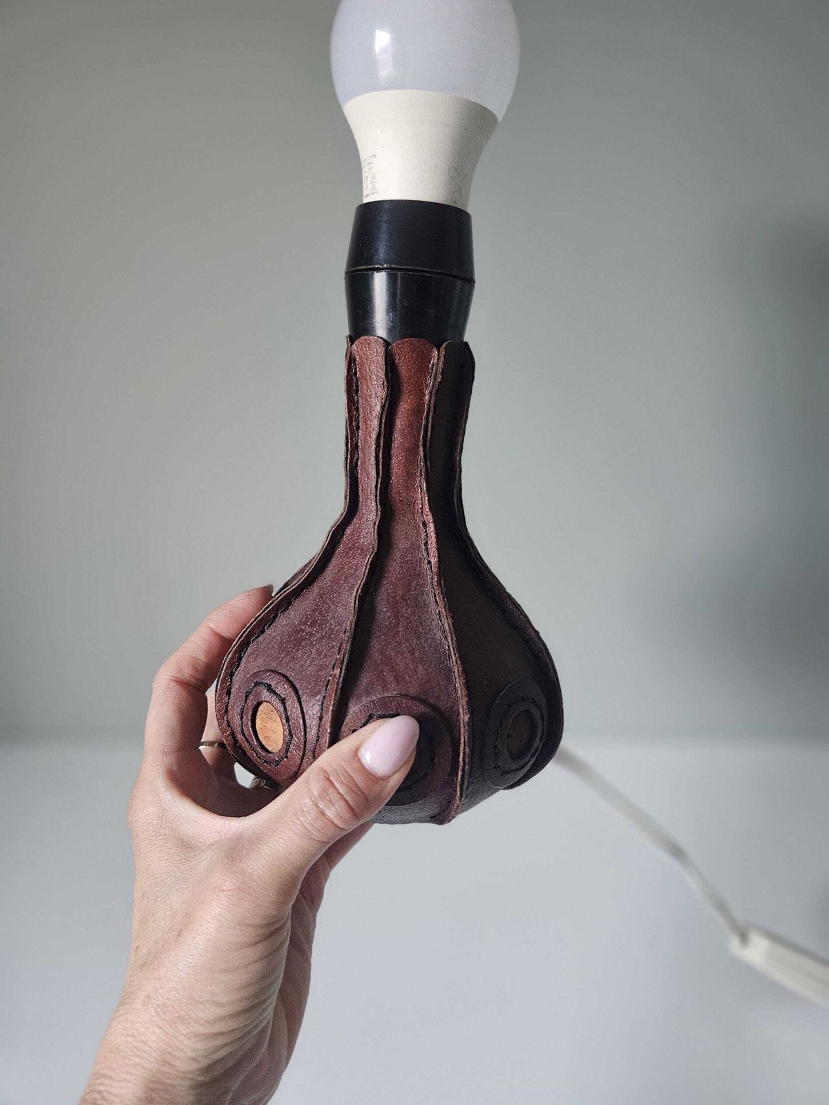 photo furniture Hand Stitched Leather Table Lamp Base: Mid Century Modern Boho Decor