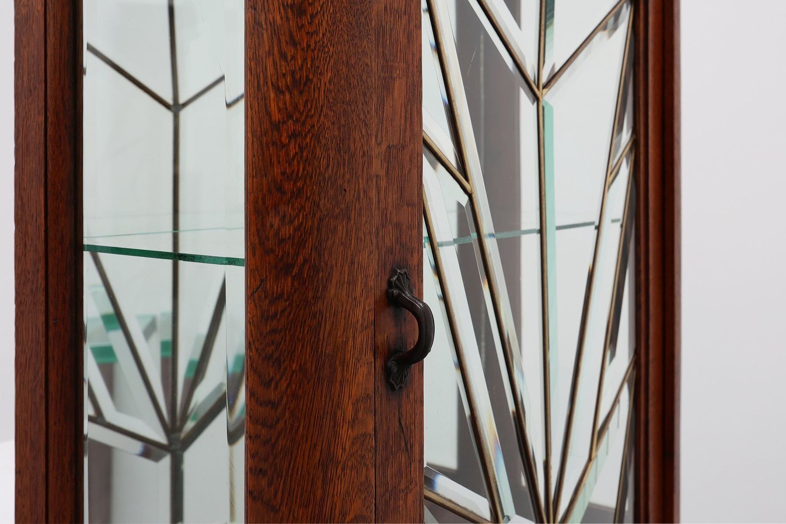 Art Deco French Oak Cabinet With Beveled Leaded Glass, 1920s photo Furniture