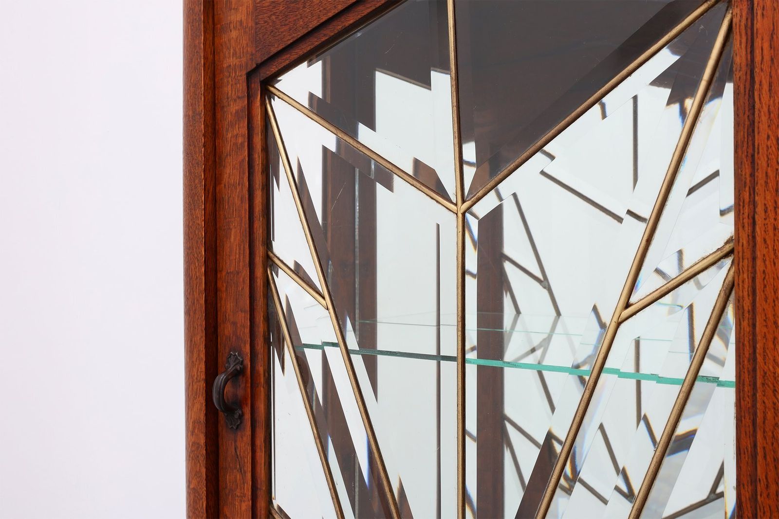 Art Deco French Oak Cabinet With Beveled Leaded Glass, 1920s photo vinterior
