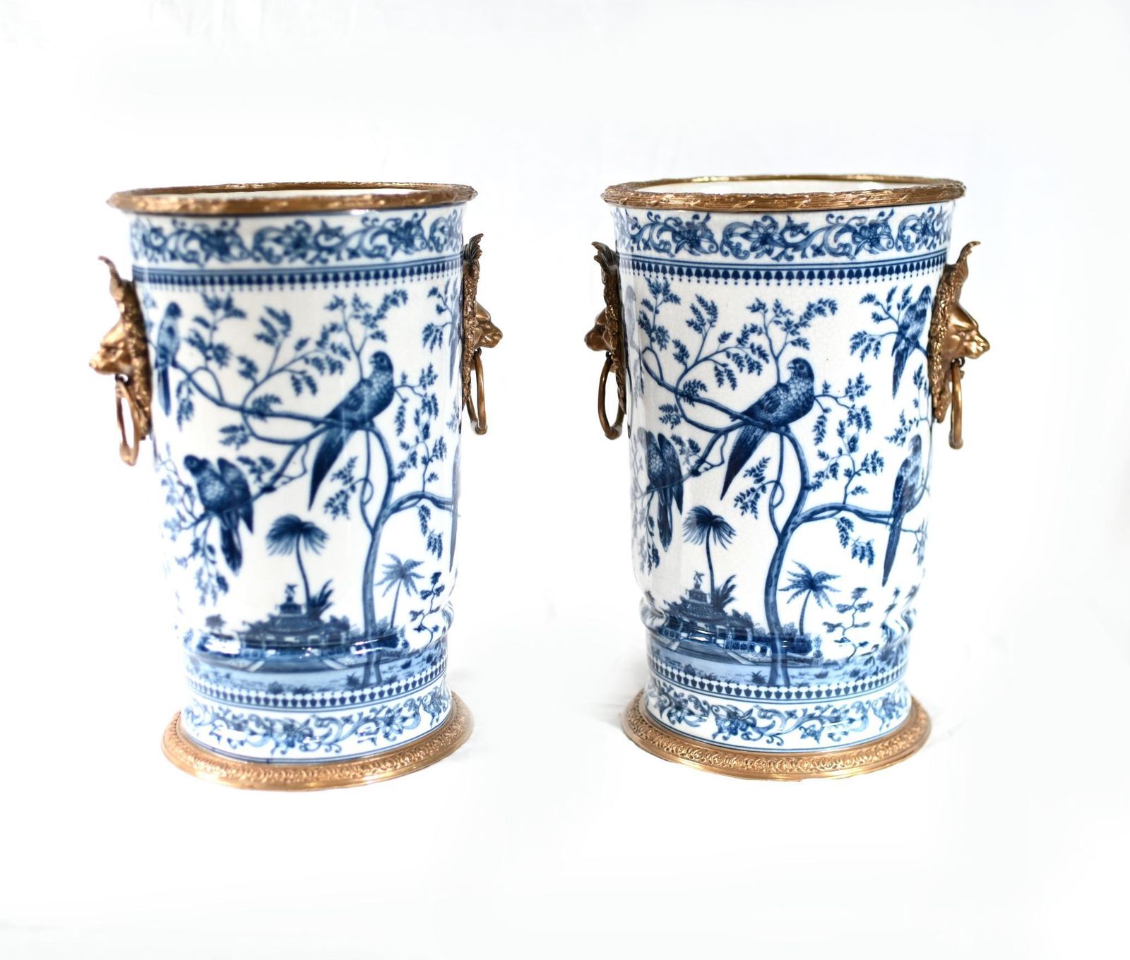 Blue And White Paris Porcelain Urns Gilt Planters Chinoiserie photo furniture