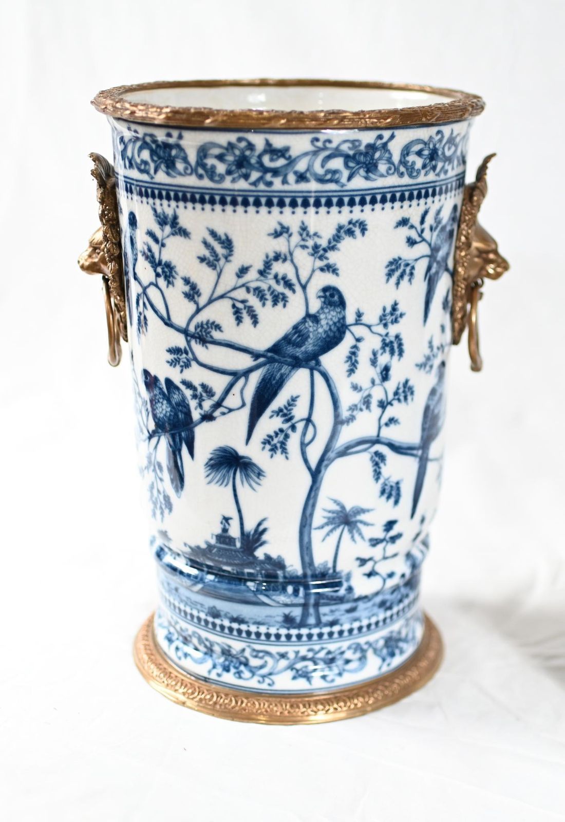 Blue And White Paris Porcelain Urns Gilt Planters Chinoiserie photo for sale