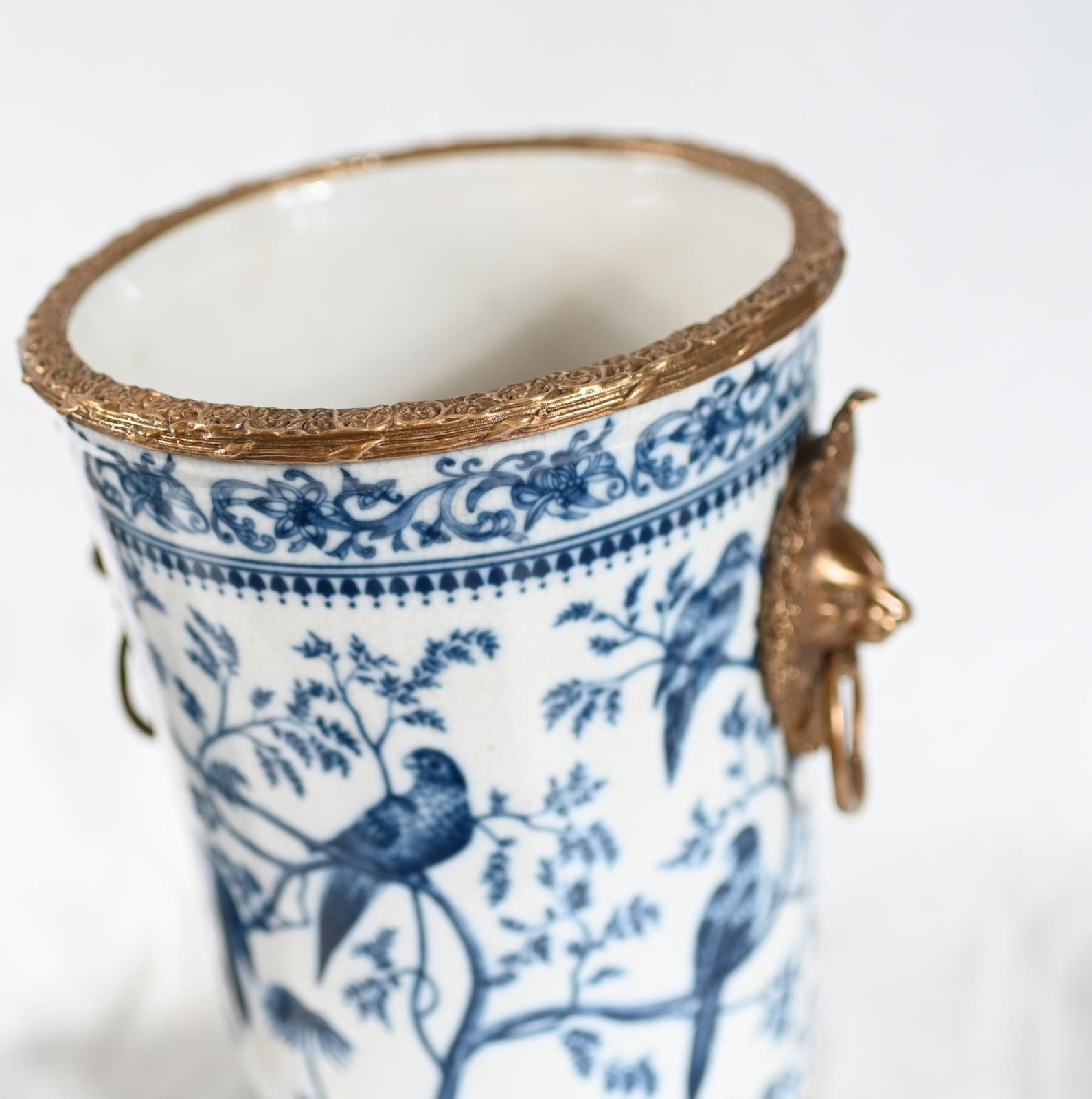 Blue And White Paris Porcelain Urns Gilt Planters Chinoiserie photo 895.0