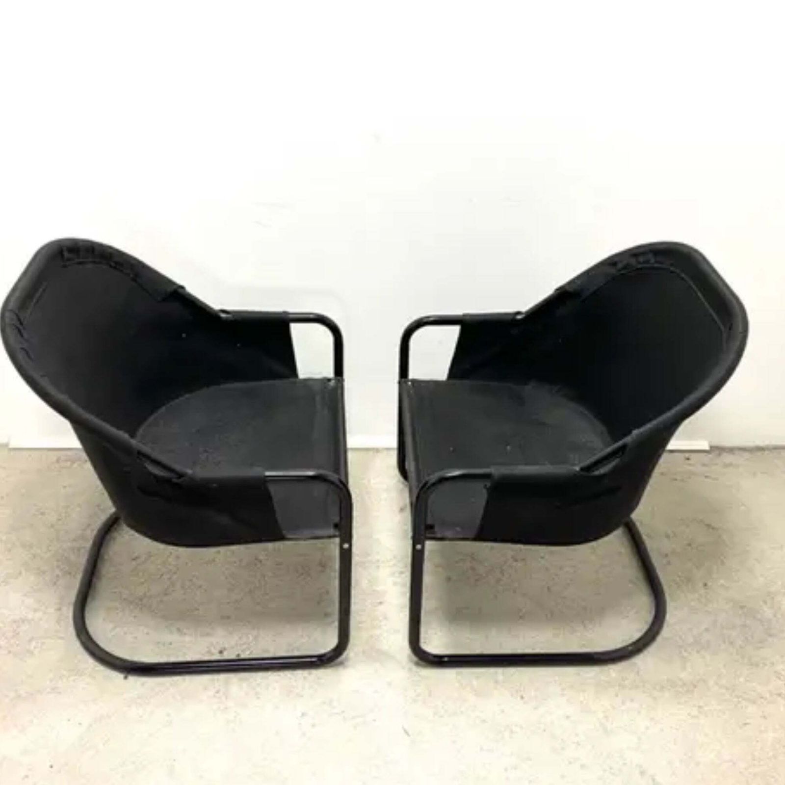 Retro Fiam Armchairs Italy 1980s – Black Metal Frame & Green Upholstery (Set Of 2) photo Furniture