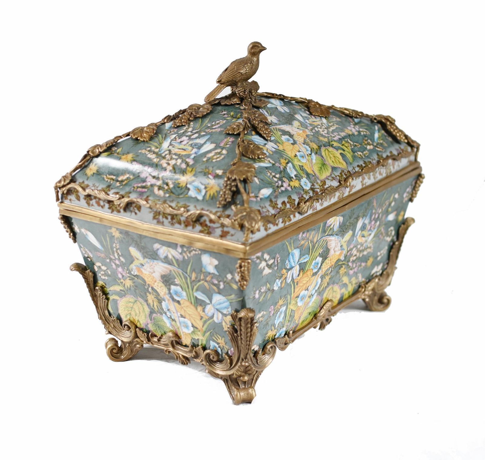 French Porcelain Casket Floral Jewellery Box Sarcophagus Form photo furniture