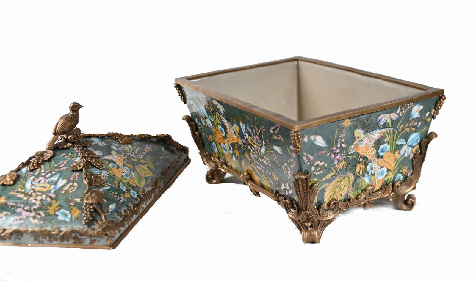 French Porcelain Casket Floral Jewellery Box Sarcophagus Form photo Home Decor