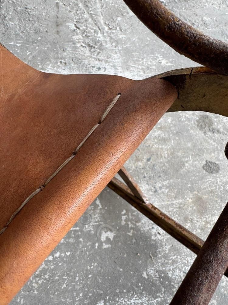 Antique Metal Rocking Chair With Leather Seat photo 844.0