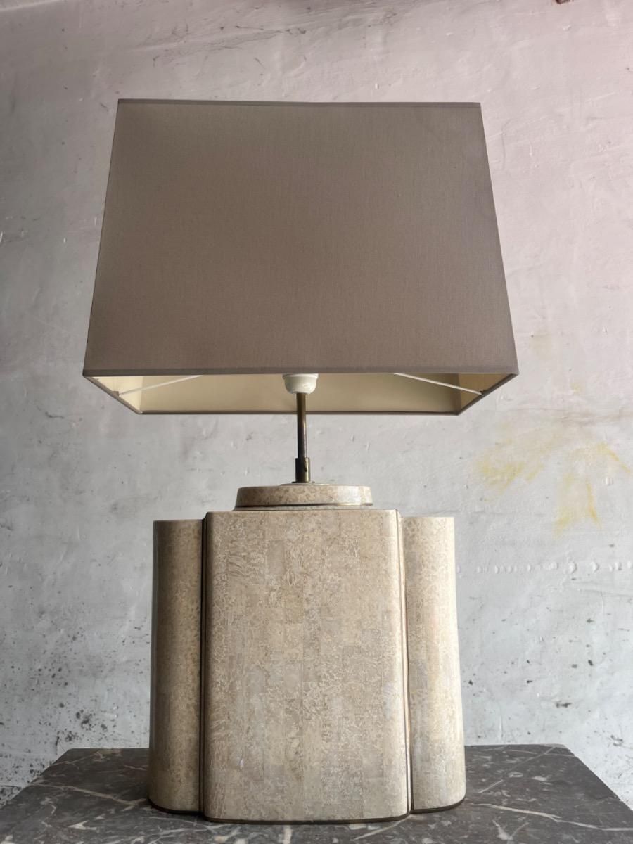 Architectural Table Lamps In Travertine And Brass In The Style Maison Jansen, 1970s, Set Of 2 photo vinterior