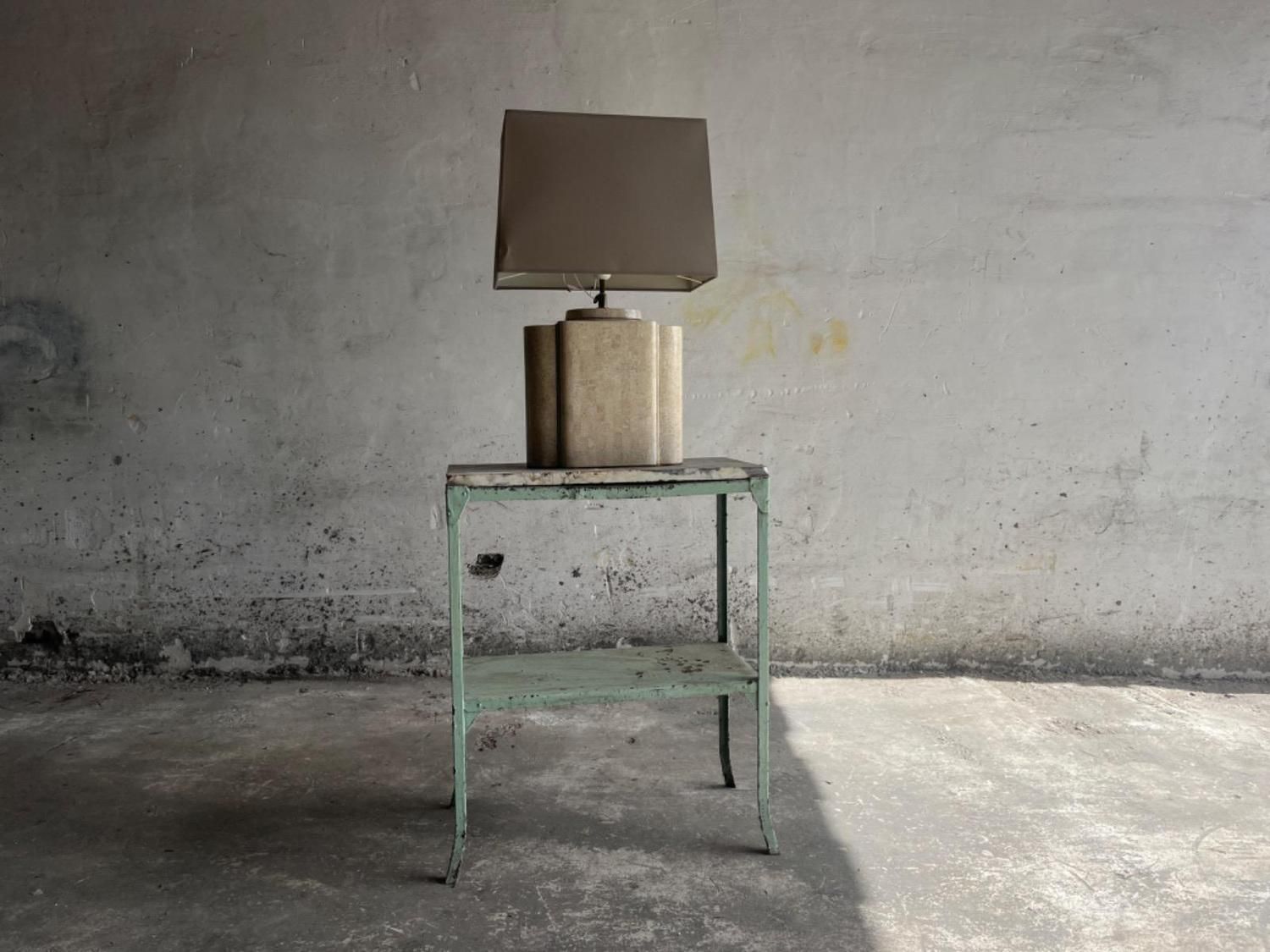 703.0 Architectural Table Lamps In Travertine And Brass In The Style Maison Jansen, 1970s, Set Of 2 photo