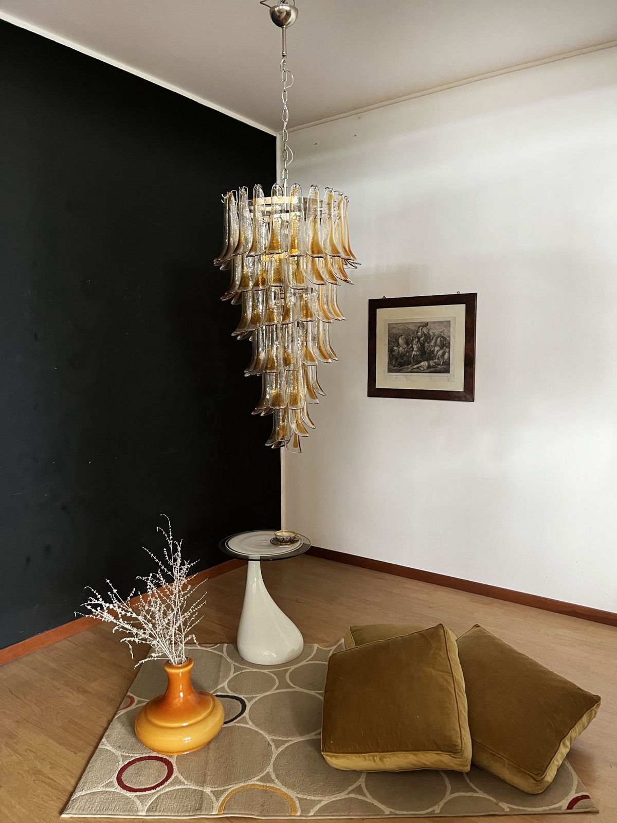 Huge Italian Murano Glass Spiral Chandelier   83 Amber And Clear Glass Petals photo for sale