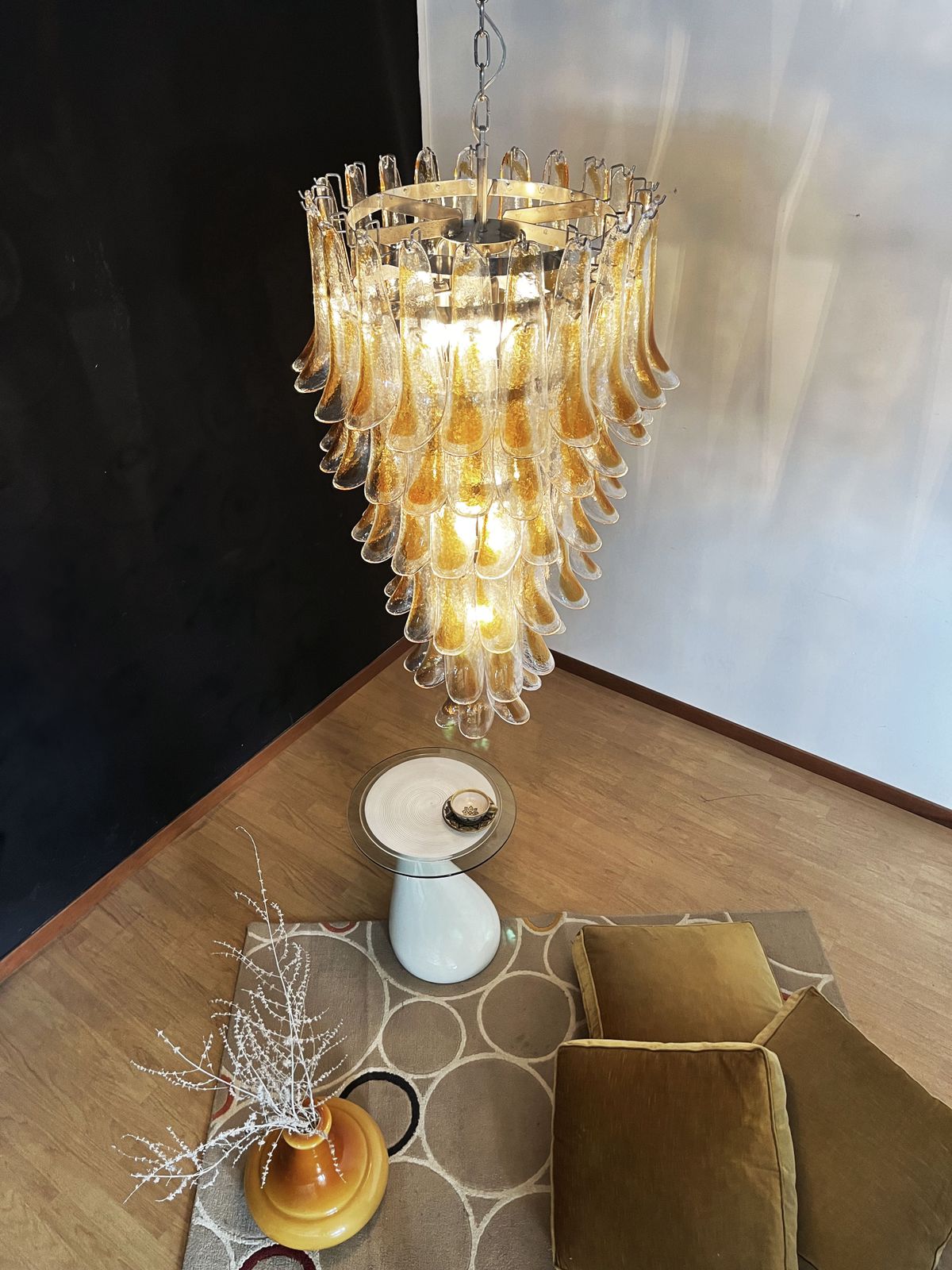 Huge Italian Murano Glass Spiral Chandelier   83 Amber And Clear Glass Petals photo buy