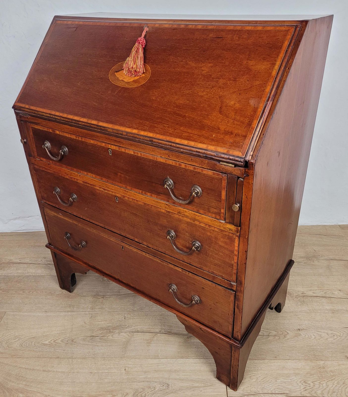 Edwardian Writing Bureau Desk Key & Lock Shell Motif 1910 Delivery Available photo 550.0