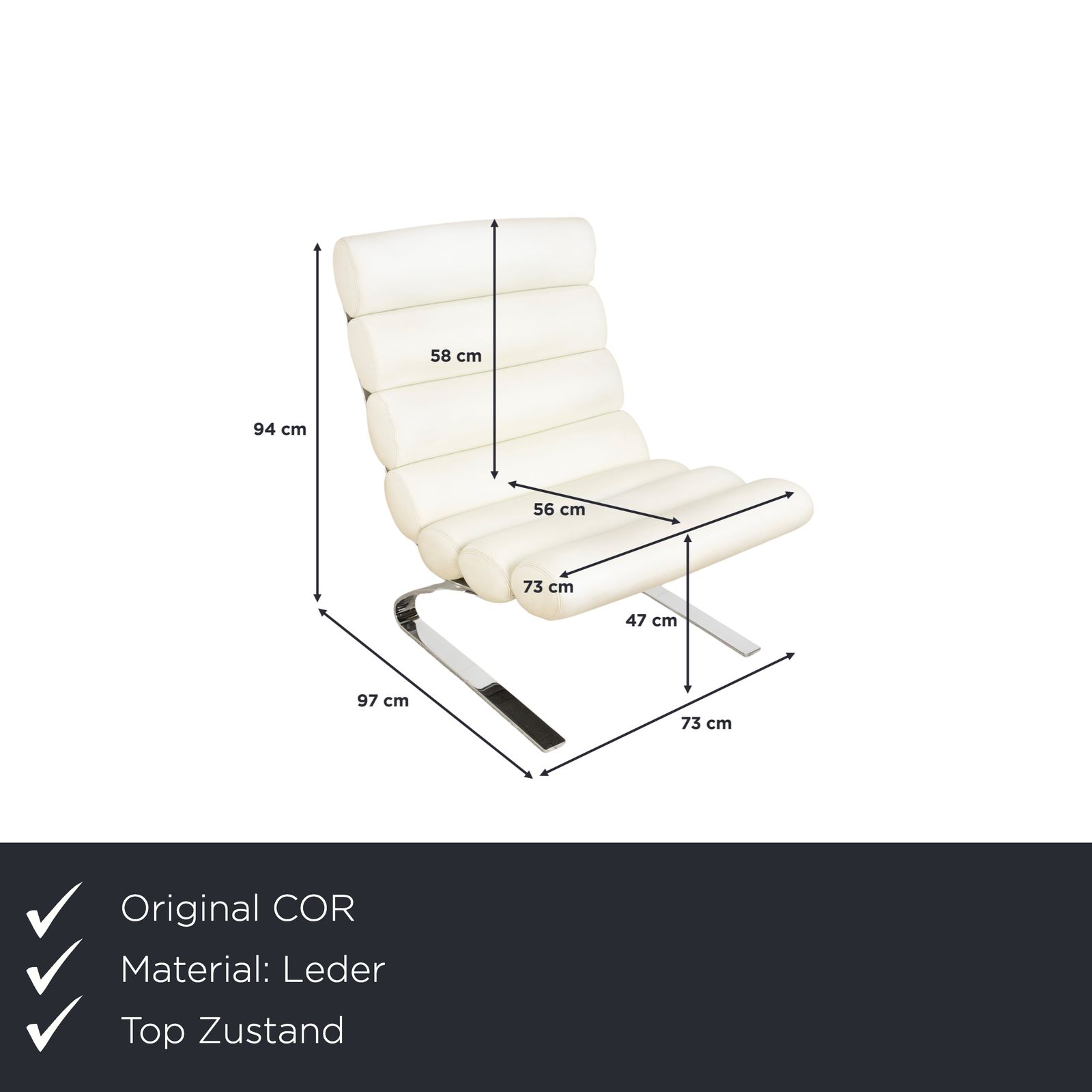 Fauteuil cantilever Cor Sinus en cuir, blanc crème photo furniture