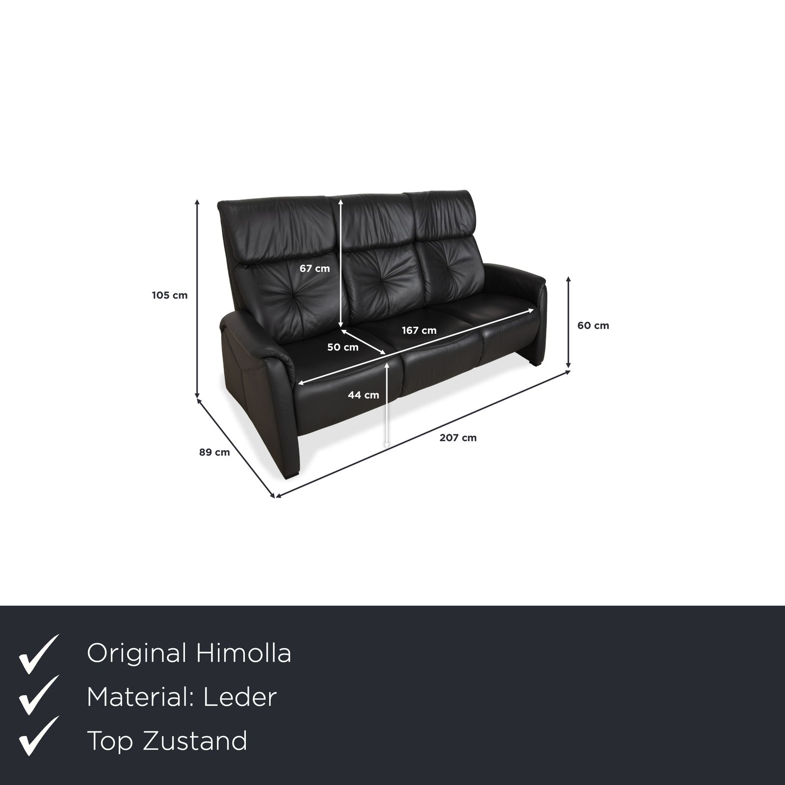 Canapé 3 places Himolla 4978 en cuir anthracite gris foncé photo furniture