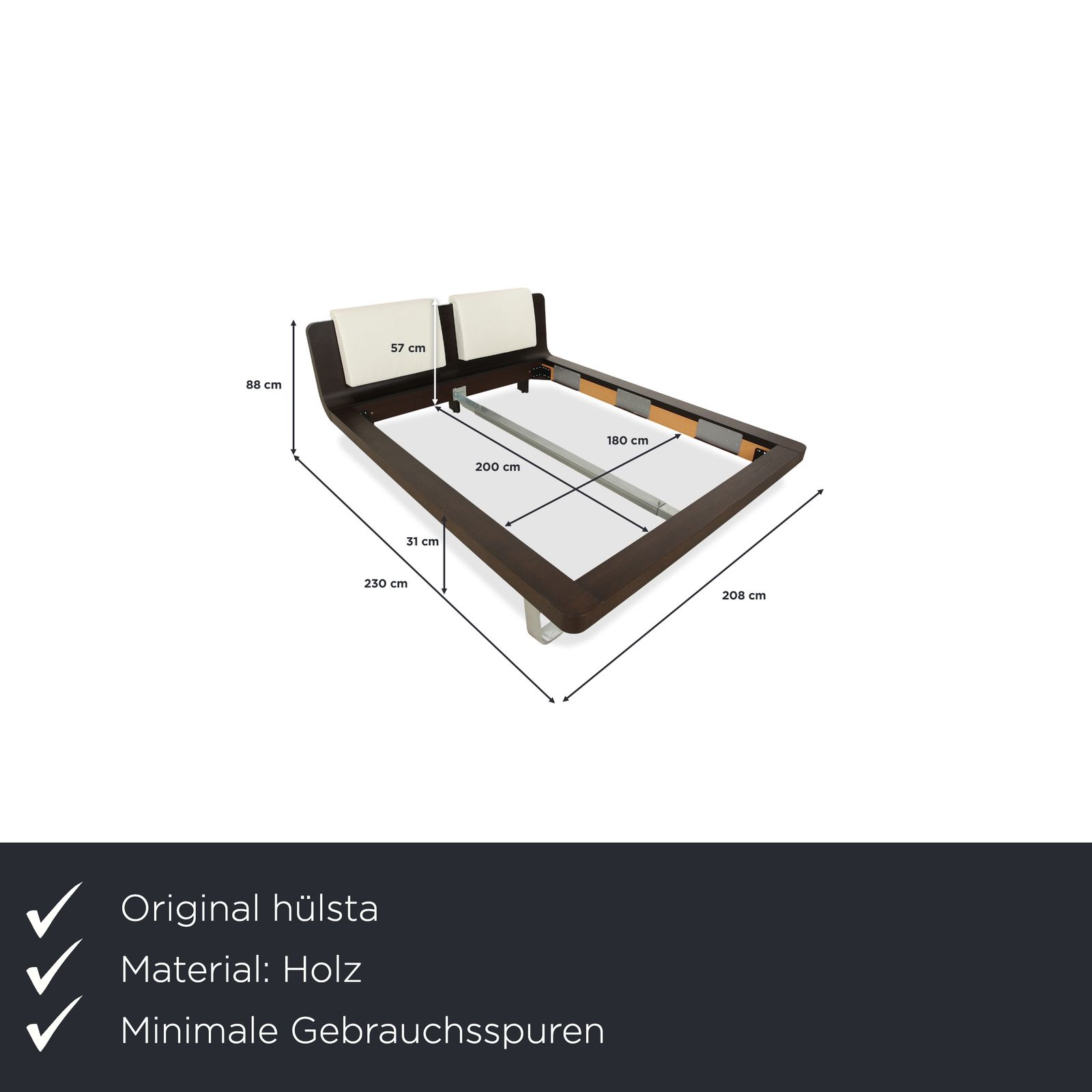 Hülsta Tamis Wood Leather Bed Dark Brown 160x200 Bedside Tables photo furniture