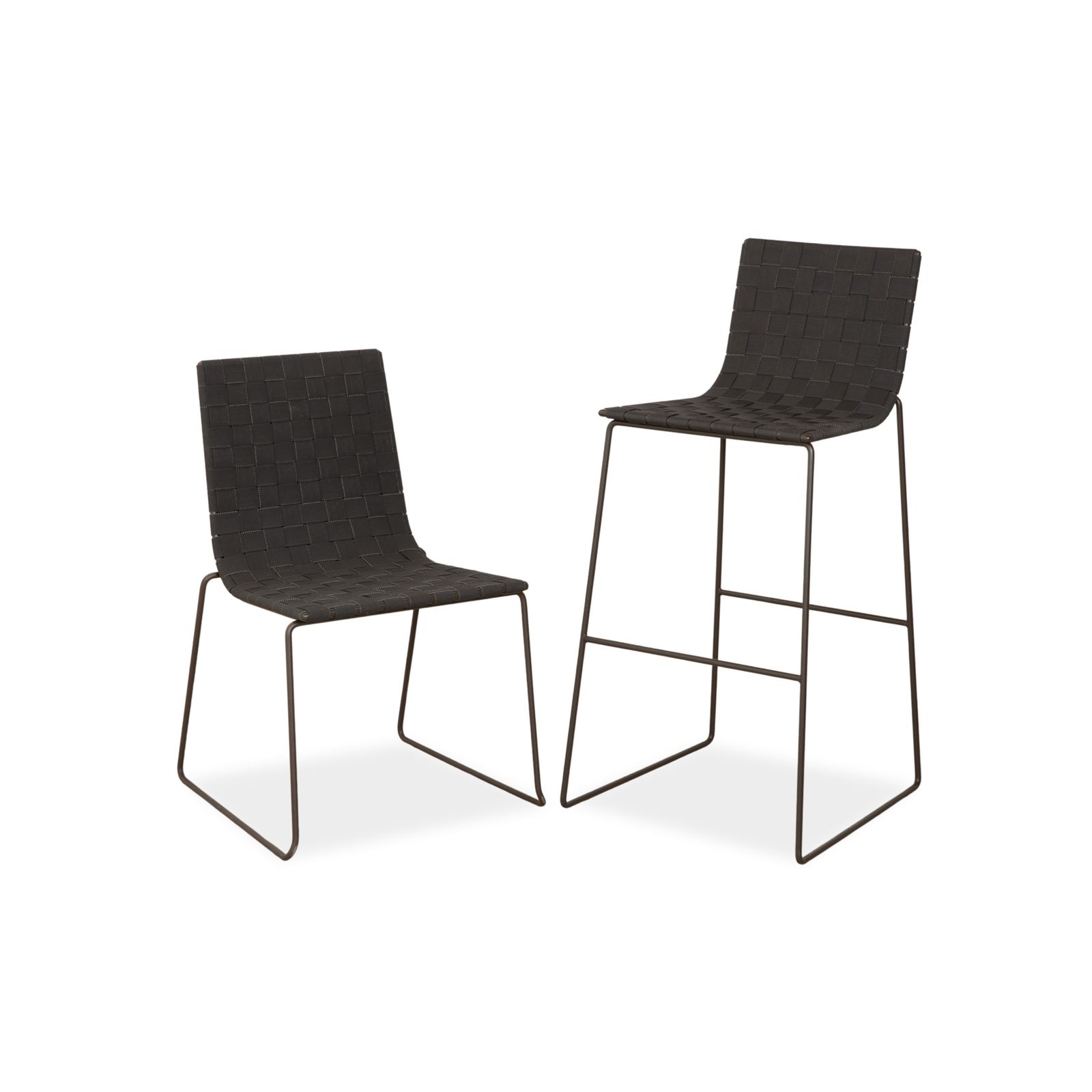 Andreu World Trenza Metal Chair Stool Dark Grey Anthracite Brown Wicker