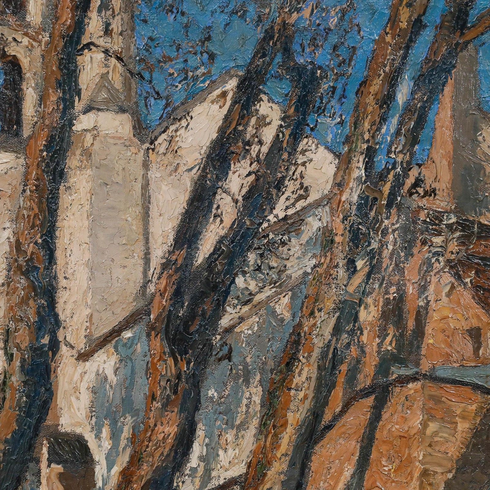 Louis Hache (B.1893) Mid 20th Century Oil, Vézelay Abbey photo Art