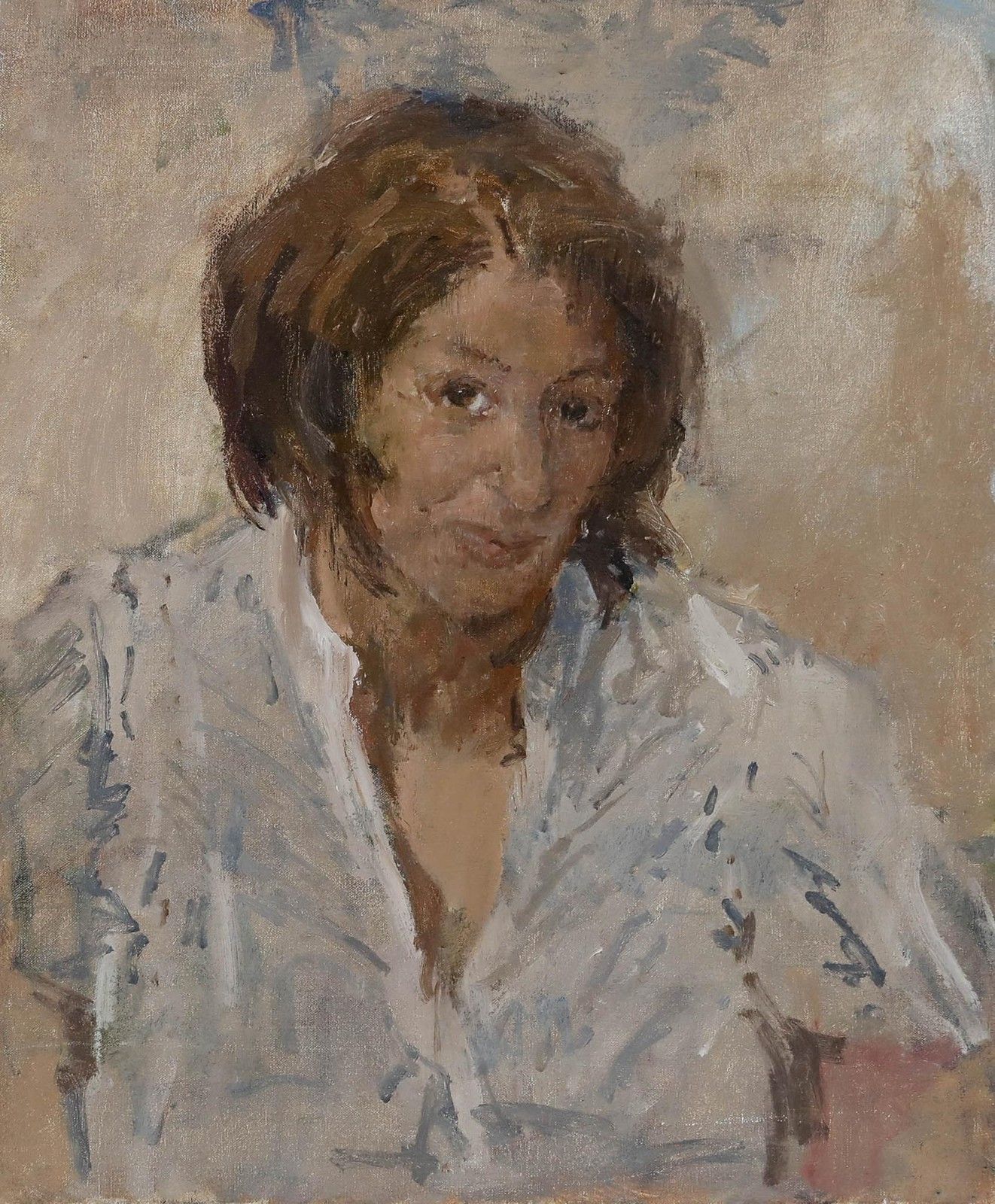 Attrib. Tom Coates Rba (1941 2023) Contemporary Oil, Portrait Of A Woman photo furniture