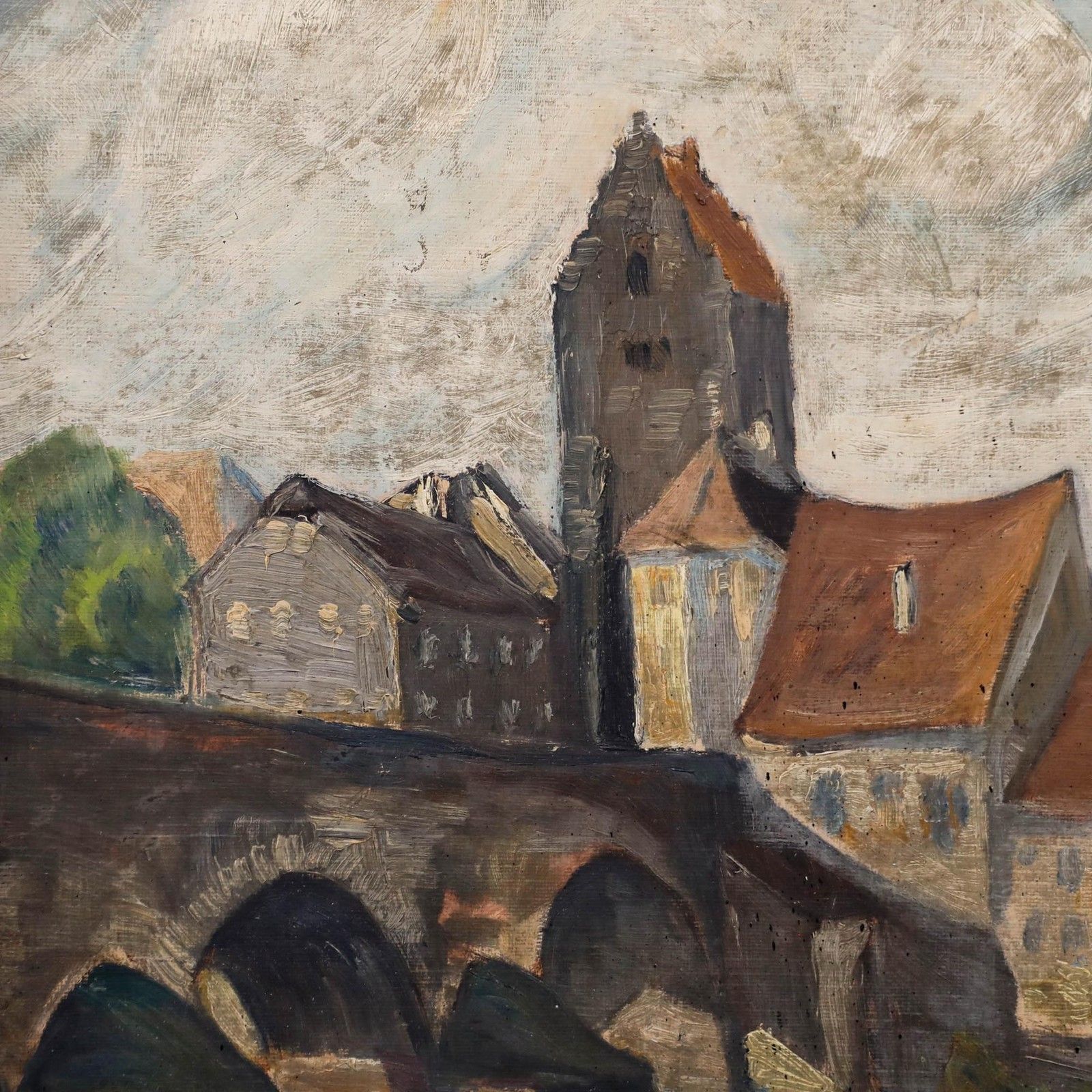 Early 20th Century Oil Old Town Bridge photo Art