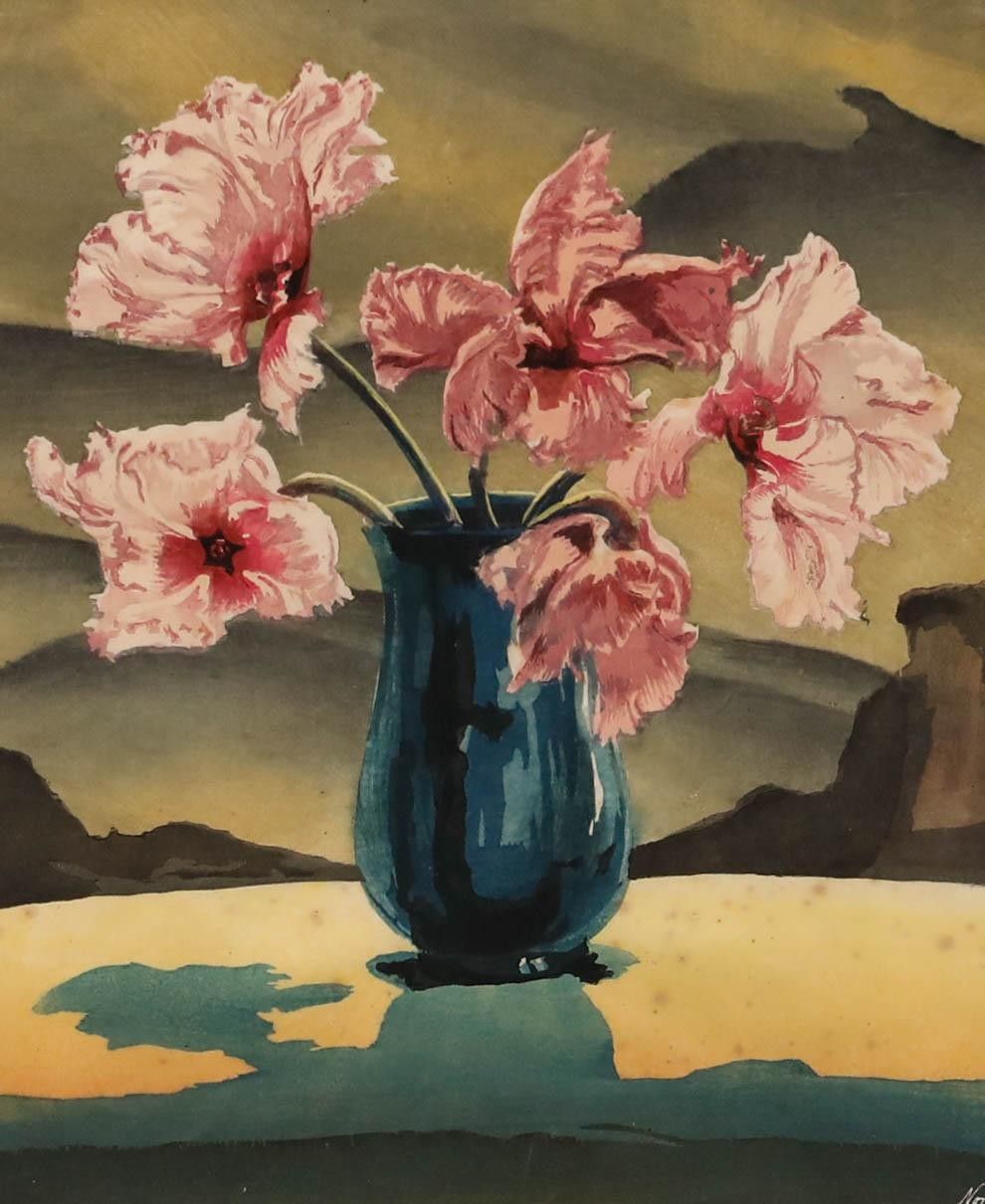 Hugo Noske (1886 1960) Early 20th Century Woodcut, Fringed Tulips photo furniture