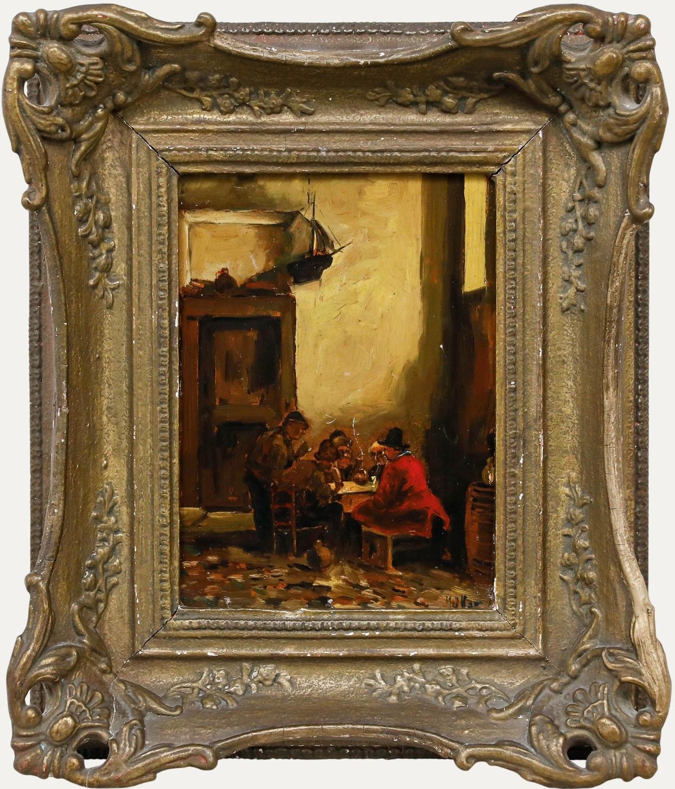 Muller After Claus Meyer (1856 1919) Early 20th Century Oil, In The Tavern