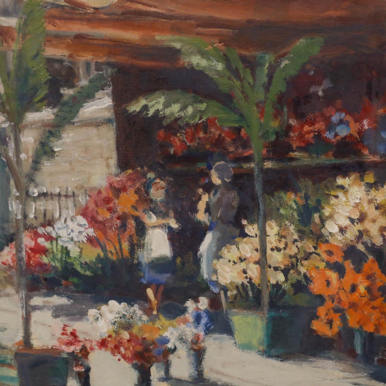 William Scudder Framed Mid 20th Century Oil, Flower Walk, Paris photo Art