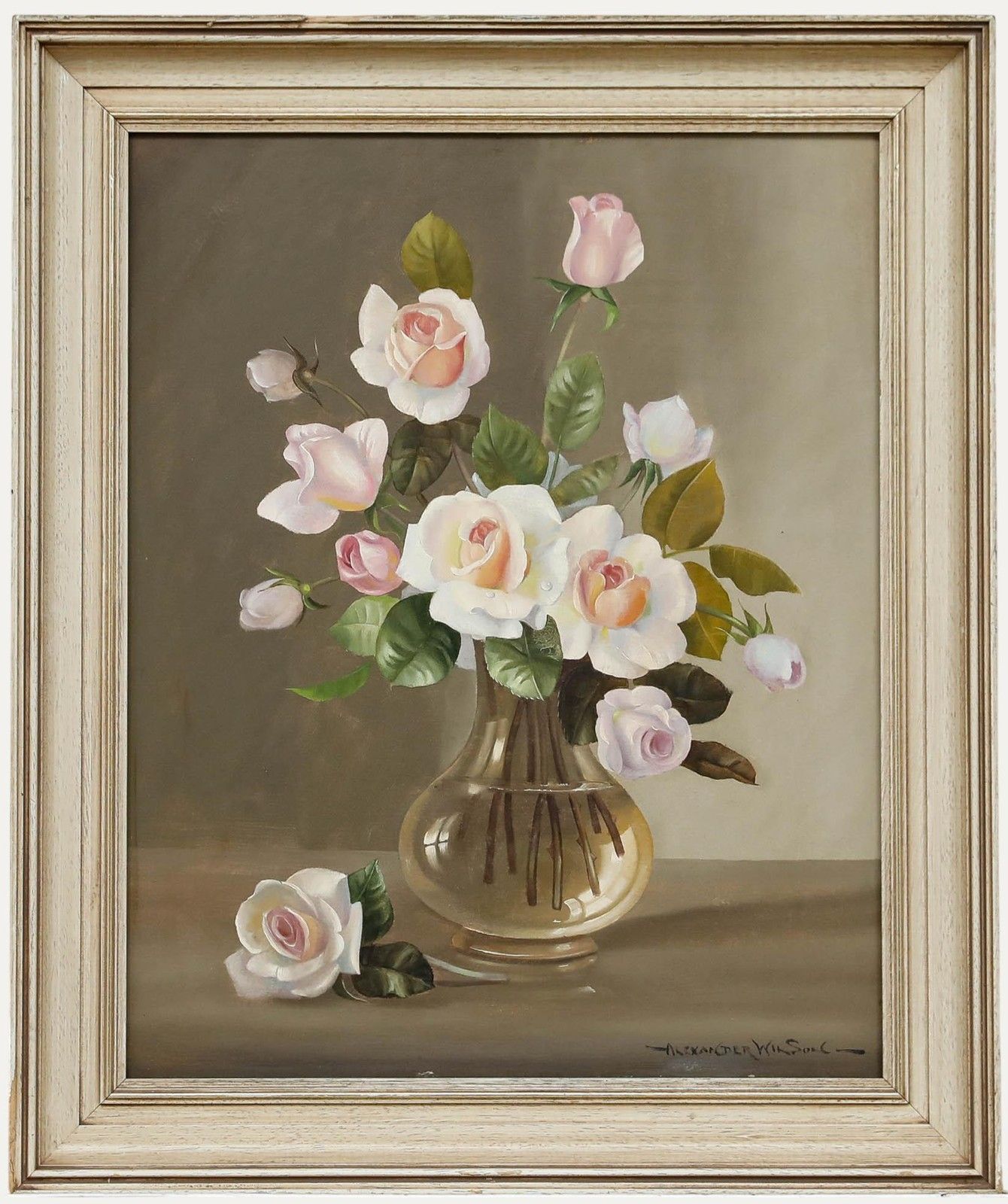 Alexander Wilson Framed Mid 20th Century Oil, Vase Of Roses
