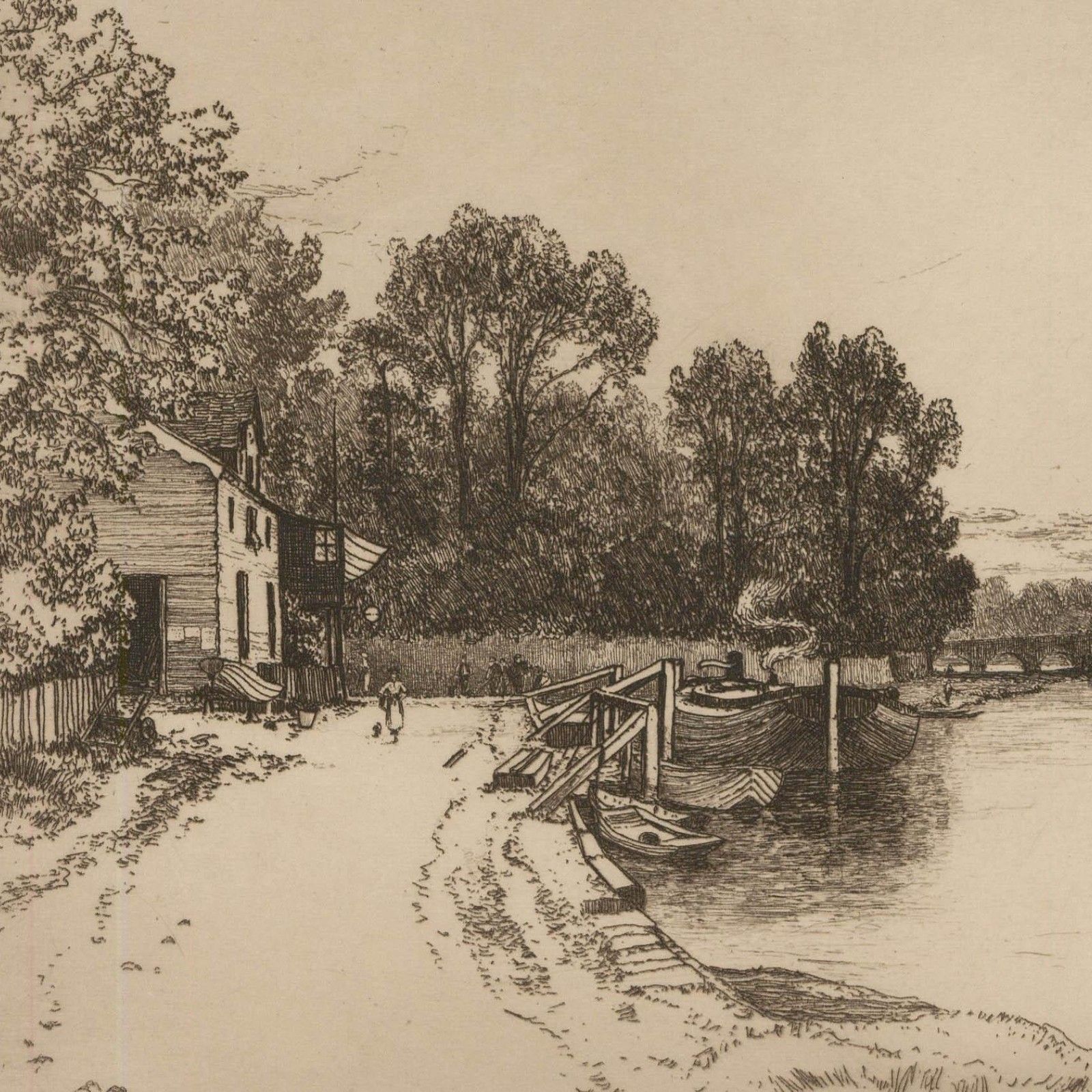 John Fullwood Rba (1854 1931) Early 20th Century Etching, Walton On Thames photo for sale