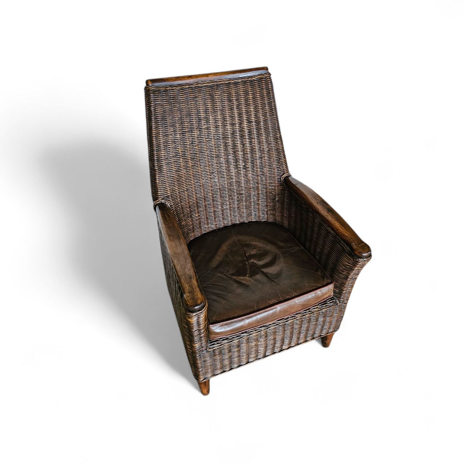 Rattan Arm Chair 1960s / Wooden Armrests / Leather Seat photo furniture