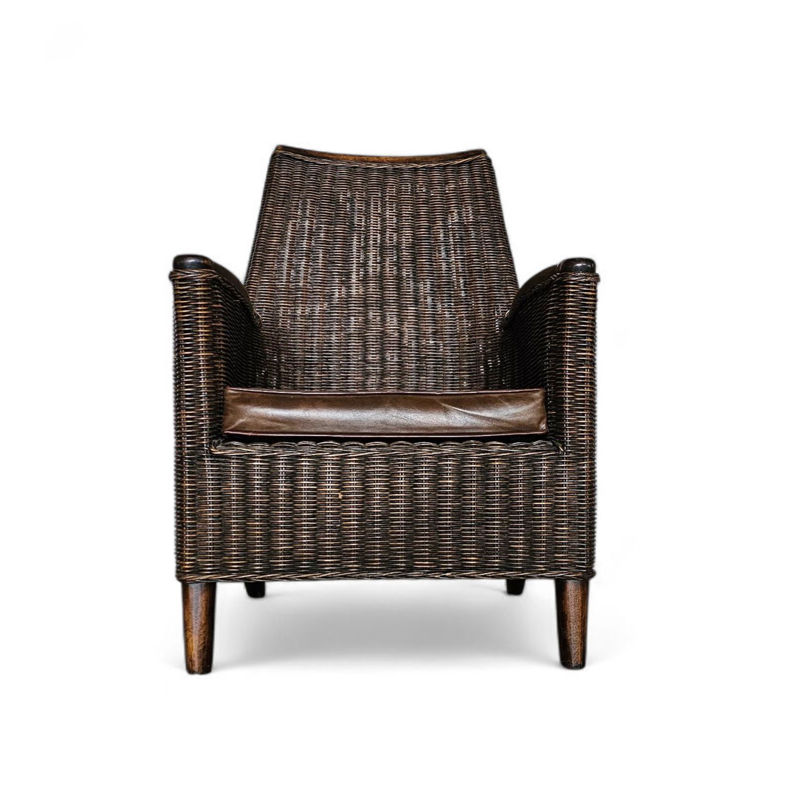 Rattan Arm Chair 1960s / Wooden Armrests / Leather Seat photo for sale