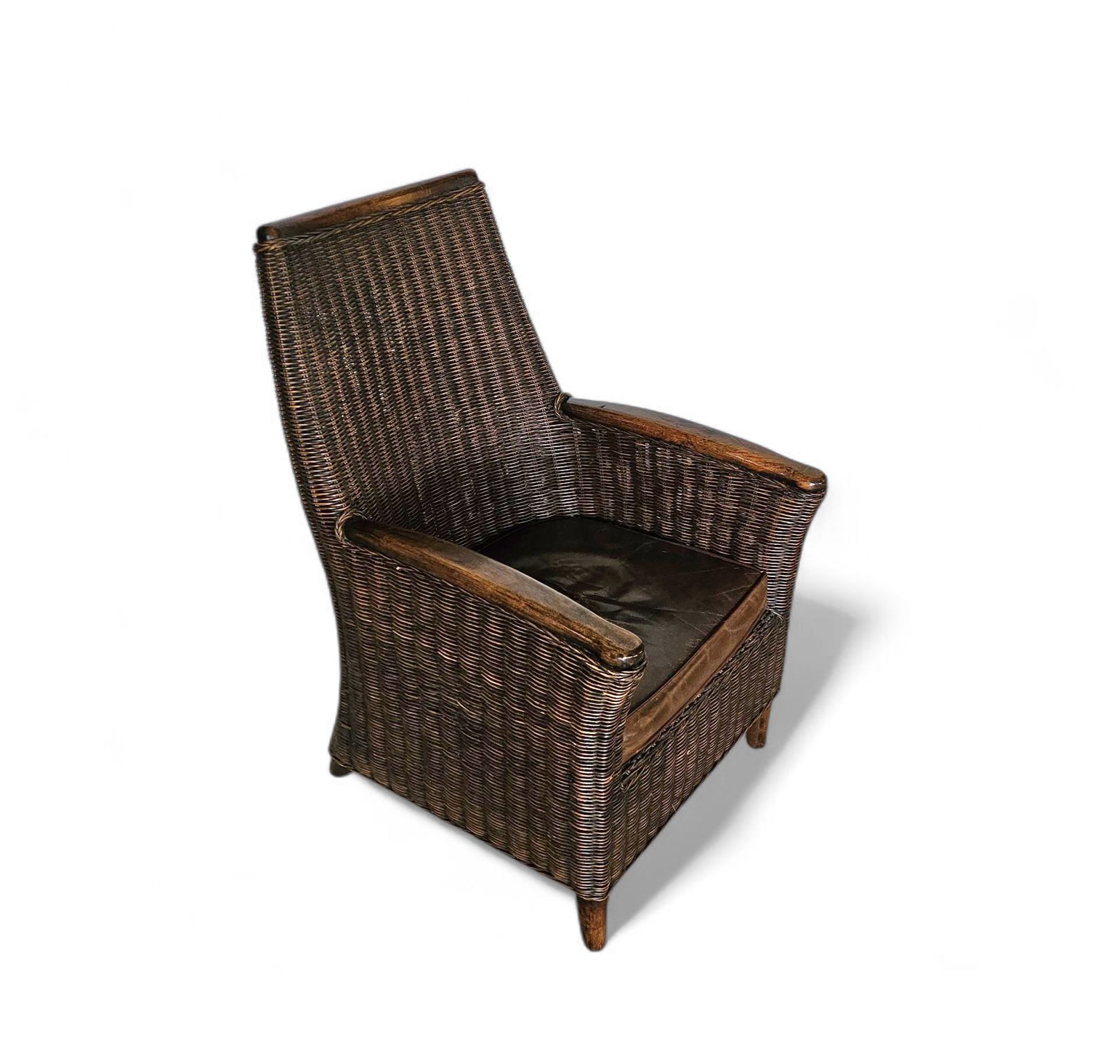 864.0 Rattan Arm Chair 1960s / Wooden Armrests / Leather Seat photo