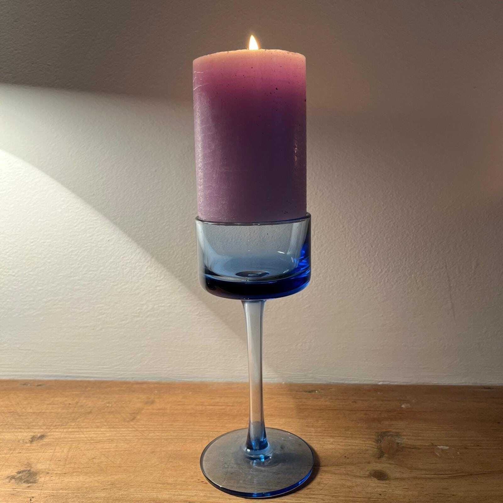 Wedgewood Sheringham Vintage Blue Glass Candle Stick Holder