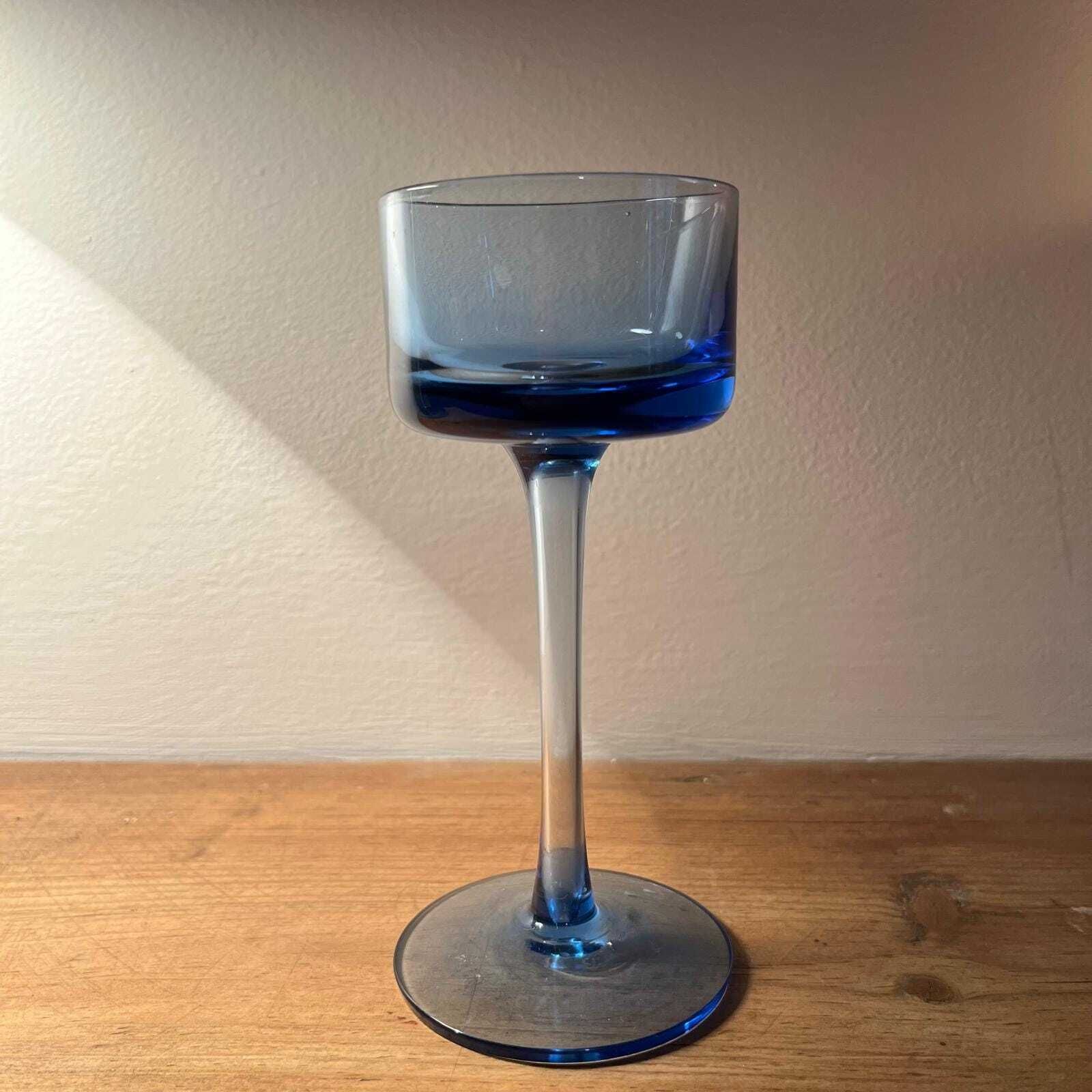 Wedgewood Sheringham Vintage Blue Glass Candle Stick Holder photo for sale