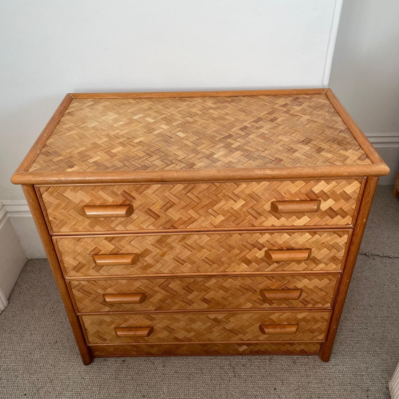 Mid Century Rattan Cane Chest Of Drawers With Lattice Cane Finish photo furniture