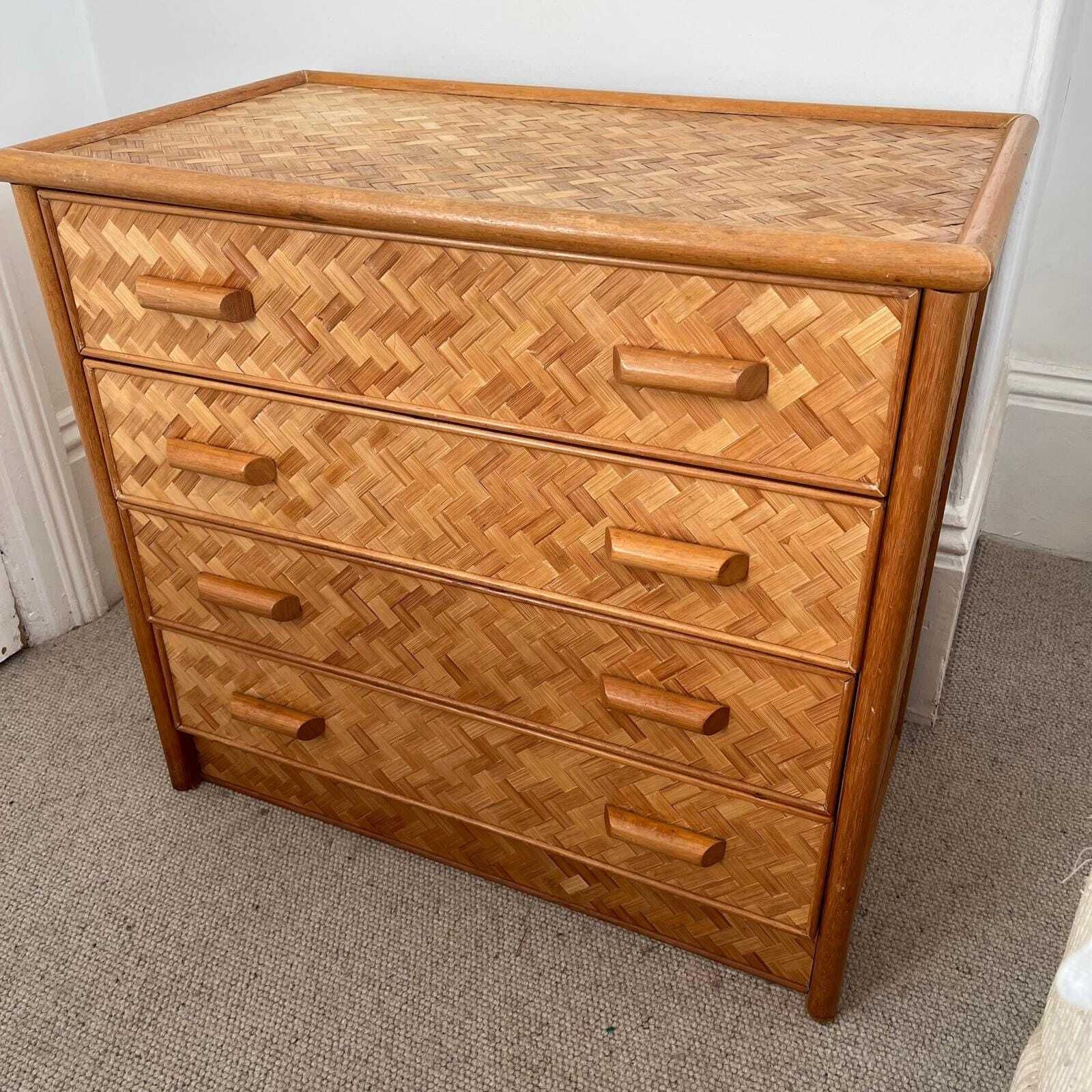 Mid Century Rattan Cane Chest Of Drawers With Lattice Cane Finish photo 1350.0