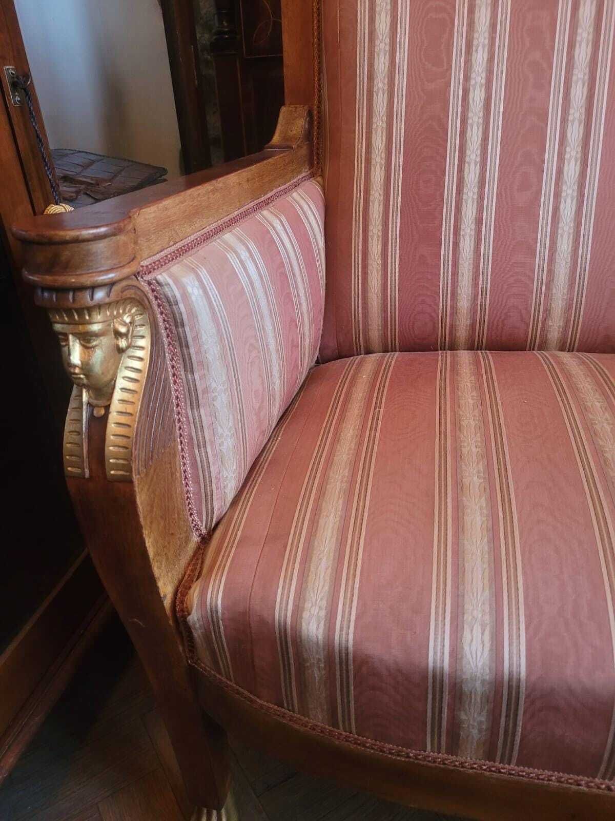 Vintage Egyptian Style 3 Seater Sofa In Candy Stripe Upholstery, Carved Detailing With Gold Embellishments photo Furniture