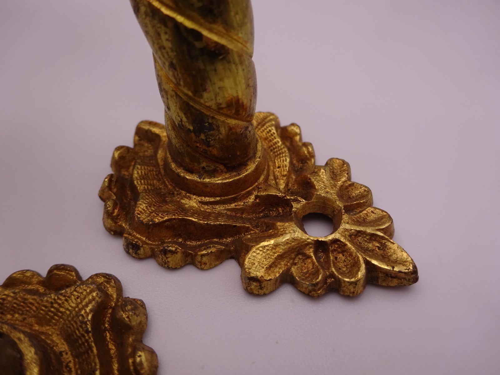 Home Fixtures Pair Of Reclaimed Antique Brass Door Pulls, Rope Twist Handle And Leaf Backplate photo