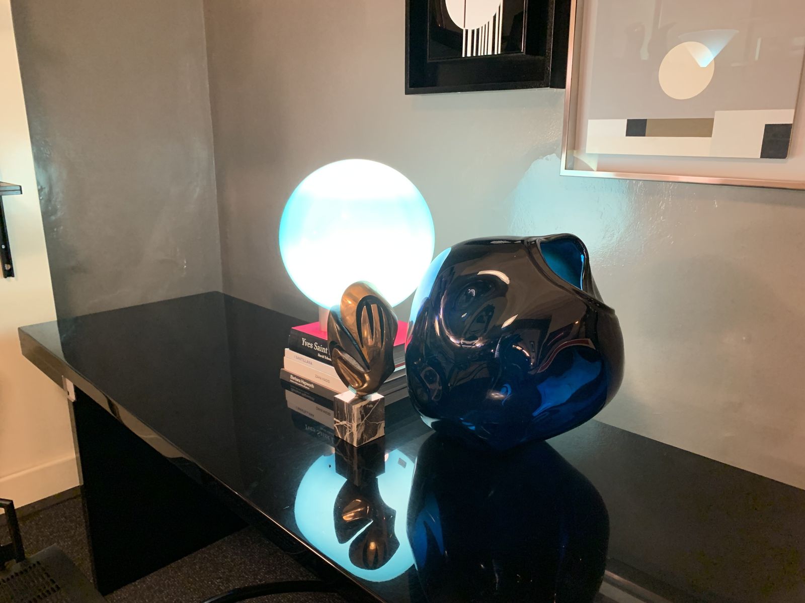 Lighting Roberto Menghi, Blue Glass Table Lamp For Venini, Italy, 1968 photo
