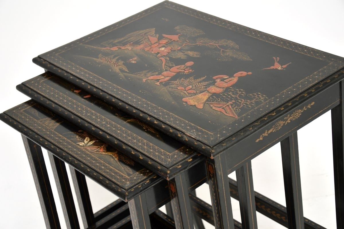Antique Edwardian Lacquered Chinoiserie Nest Of Tables photo vinterior
