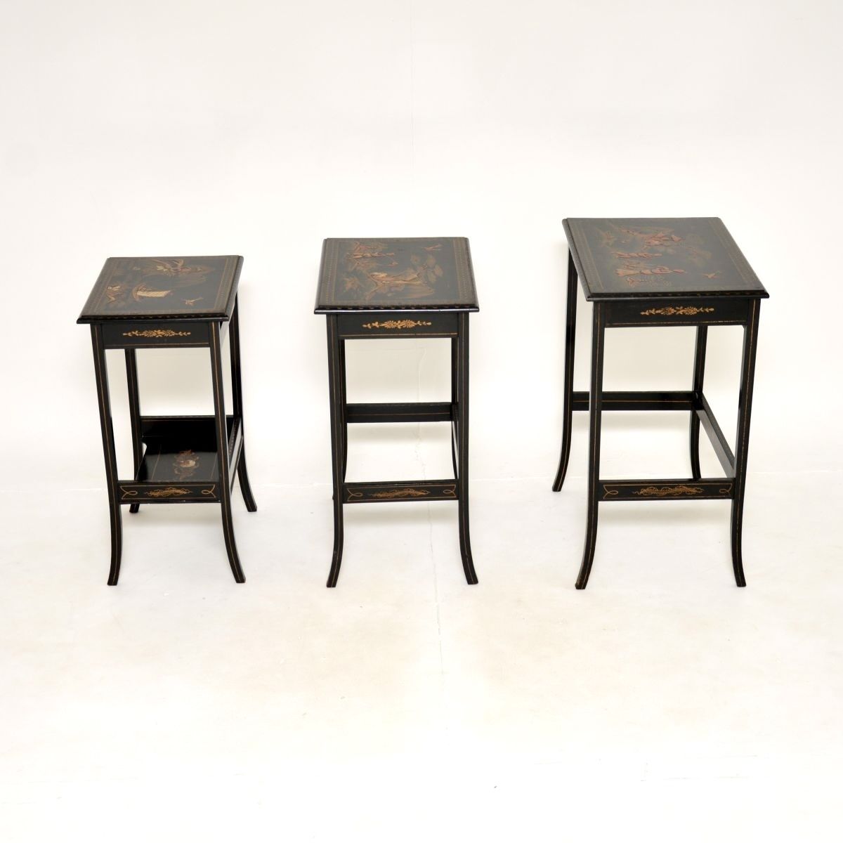 Antique Edwardian Lacquered Chinoiserie Nest Of Tables photo buy