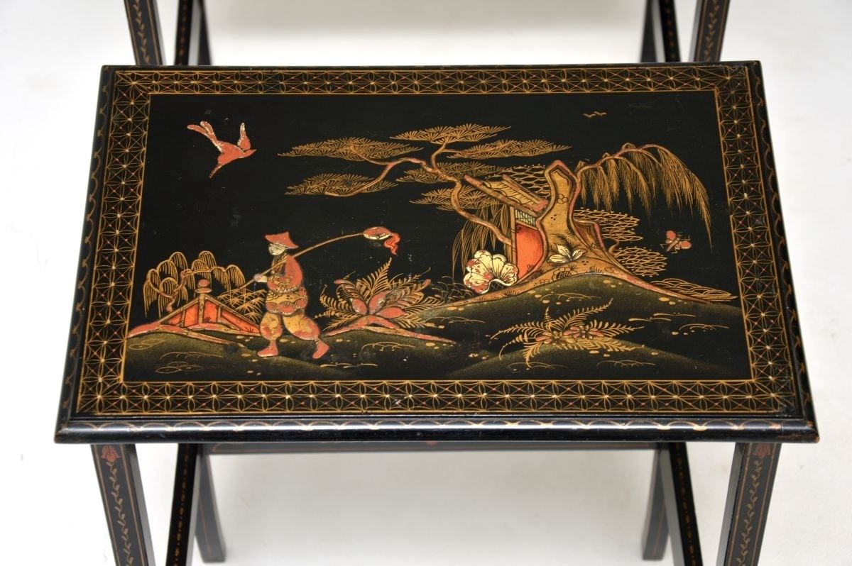 photo furniture Antique Edwardian Lacquered Chinoiserie Nest Of Tables